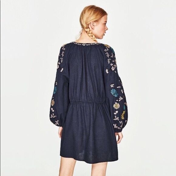 ✨4xHP✨Navy Blue Short Embroidered Tunic MidiDress✨ - Picture 8 of 12